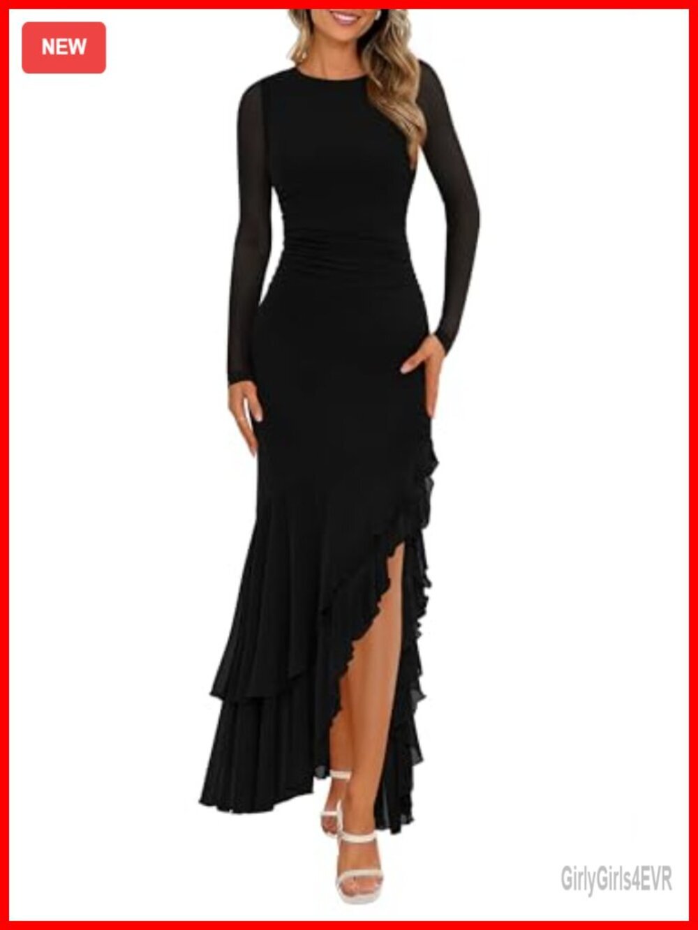 Women's Long Sleeve Ruched Mermaid Maxi Dress for Wedding Guest
